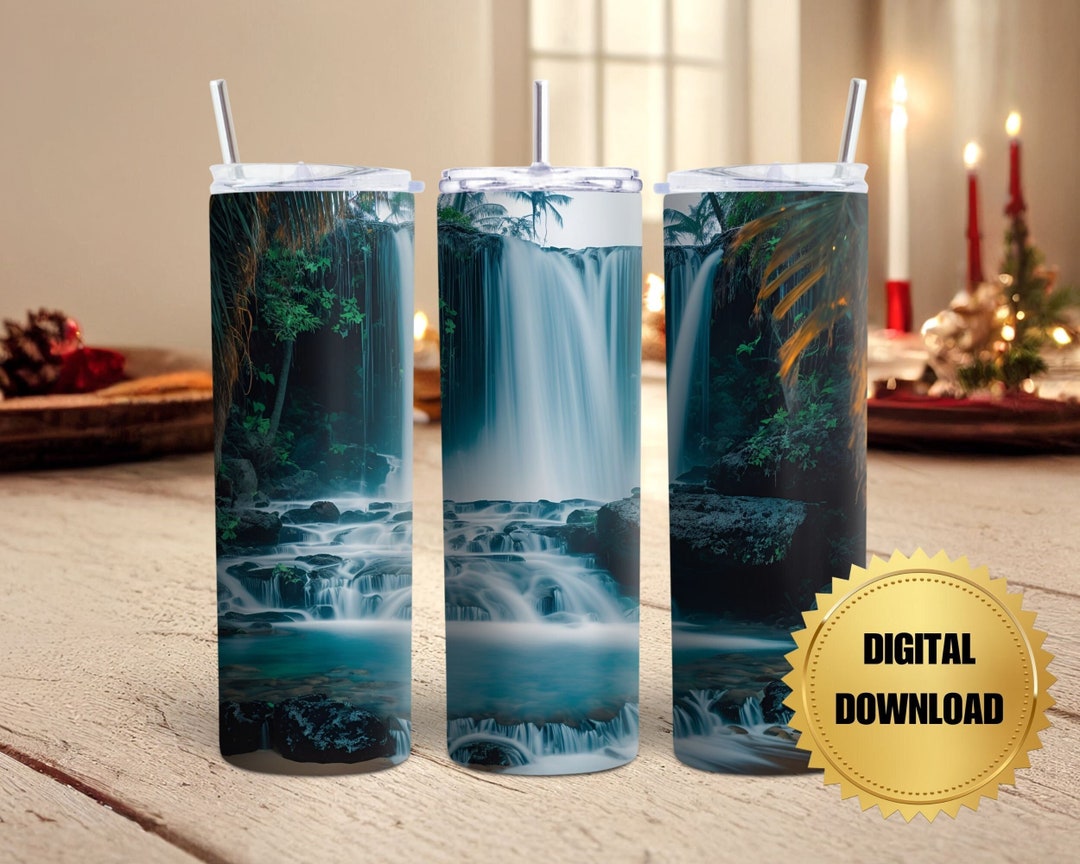 Tropical Waterfall 20 Oz Skinny Tumbler Wrap PNG Waterfall Tumbler Wrap ...