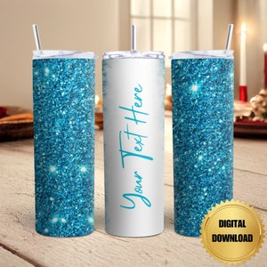 Blue Glitter Tumbler Wrap 20 oz Skinny Tumbler PNG Glitter Tumbler Wrap Customizable Sublimation Designs Digital Paper Mug Wrap Add a Name