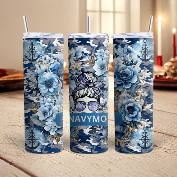 Navy Mom 20 oz Skinny Tumbler Wrap Messy Bun Navy Mom Tumbler Wrap Sublimation Designs Download Military Mom Mug Art Straight Tumbler Wrap