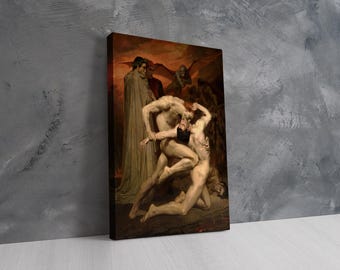 Dante e Virgilio Wall Art, Decorazione per la casa su tela enorme, William Adolphe Bouguereau, Decorazione da parete Dante e Virgilio all&#39;inferno, Tela Dante e Virgilio
