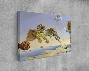 Dream Caused by a Flight of a Bee Painting Print on Canvas Salvador Dali Reproduction Print Surrealism Wall Art Canvas