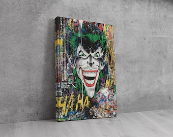 Arte da parete per film, arte da parete su tela, pittura su tela, design da parete, arte da parete per film, pittura Joker, graffiti Joker