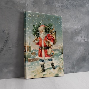 Christmas Canvas Wall Art, Santa Claus Wall Art, Vintage Print, Vintage Canvas Decor, Christmas Gift, Santa Claus Poster