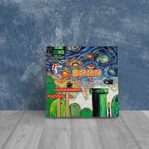 Mario World Van Gogh, Super Mario Canvas Gift, Van Gogh Canvas Decor, Abstract Artwork, Wall Decor, Modern Canvas Gift, Modern Canvas