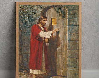 Stampa su tela Gesù alla porta, tela del Signore Gesù, stampa su tela di Gesù, decorazione da parete su tela, pittura su tela, Gesù Cristo