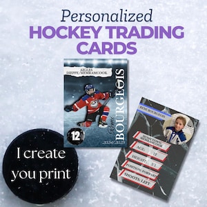 Personalized hockey trading cards - printable - custom made hockey card