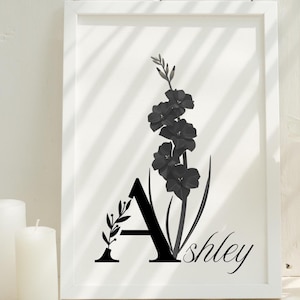 Custom Birth Flower Print, Personalized Floral Wall Art, Botanical Birthday Gift, Digital Download