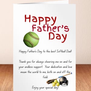 Druckbare Softball Vatertagskarte - Baseball Dad Karte - digitaler Download für sportbegeisterte Väter