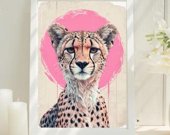 Elegant pink cheetah wall art - printable - digital download- dorm room decor