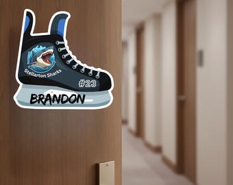 Personalized Hockey Skate Door Sign – Custom Team Name & Number (Digital Download)