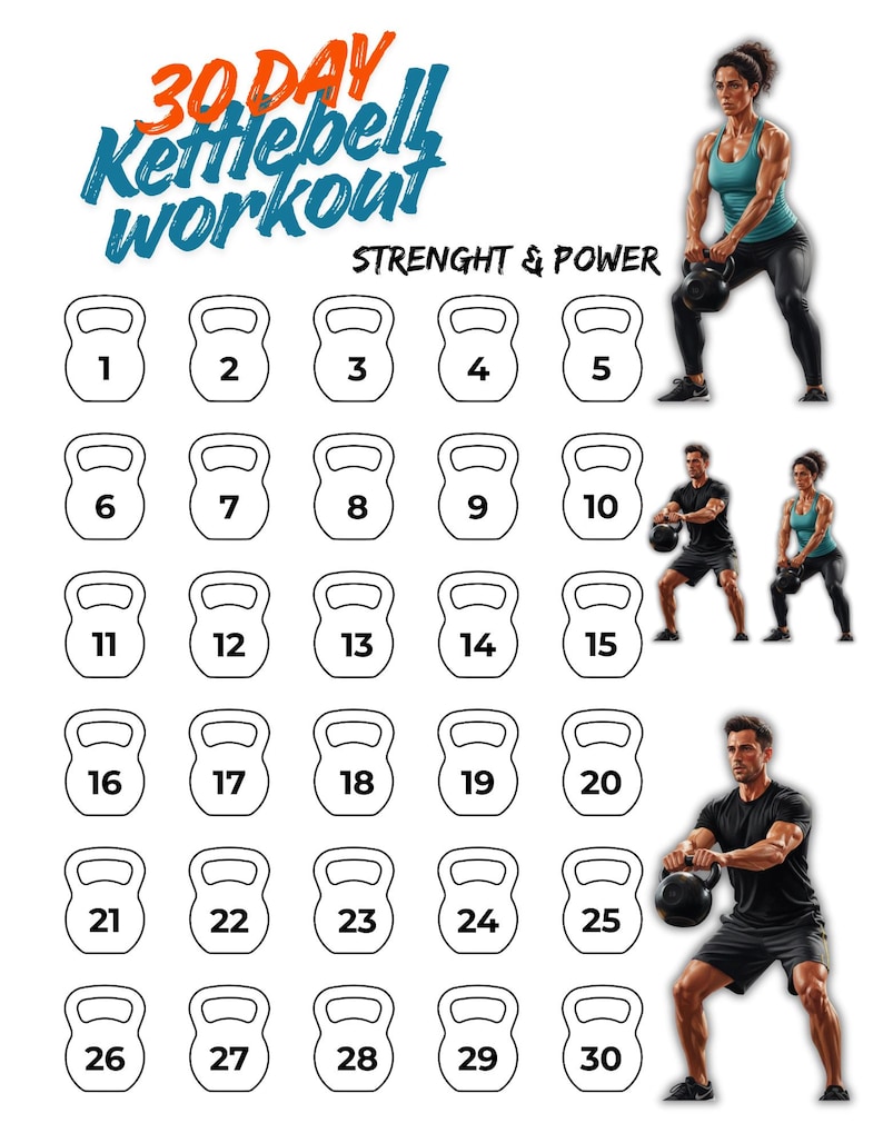 30-day Kettlebell Swing Challenge | Printable Workout Plan (digital
