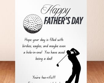 Printable Golf Fathers Day Card - Goft dad Card - digital download for sports loving dads