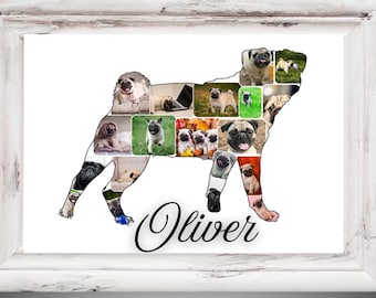 Personalized Pug Photo Collage: Custom Pet Gift (Digital Download)