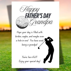 Carte de fête des pères de golf imprimable pour grand-père - carte de grand-père de golf - téléchargement numérique pour le sport