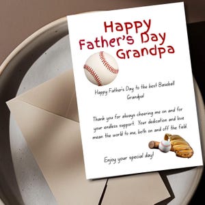 Tarjeta imprimible del Día del Padre de Béisbol para abuelos - Tarjeta de béisbol para abuelos - Descarga digital para abuelos amantes del deporte