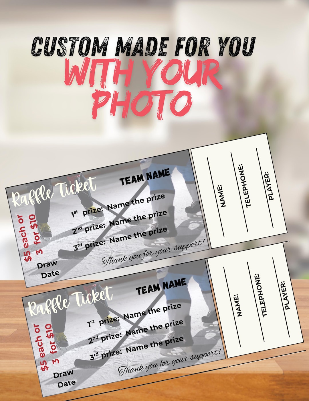 Customized Raffle Tickets: Printable Fundraiser Template (PDF & PNG, 8 ...