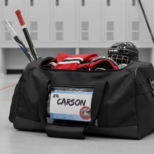 Etiqueta personalizada para bolsa de hockey, diseño con número de camiseta (descarga digital)