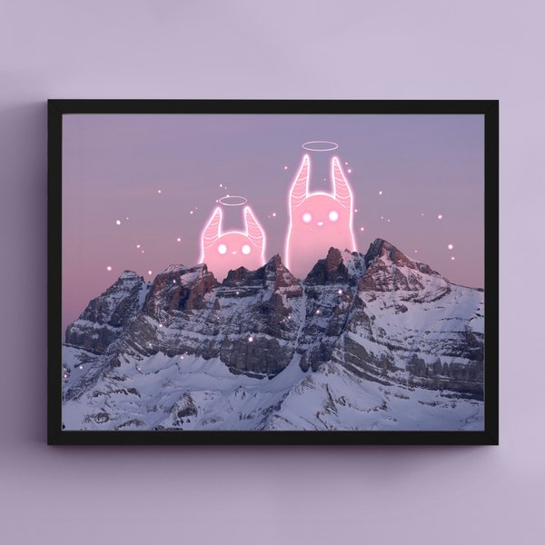 Mountain Guardians at Sunset Art print