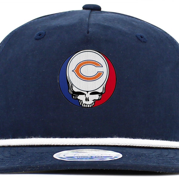 RARE! Chicago Football and Grateful Dead Steal Your Face 5 Panel Hat with solid Brim Rope - NWT - New!