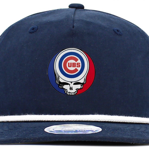 RARE! Chicago Baseball and Grateful Dead Steal Your Face 5 Panel Hat with solid Brim Rope - NWT - New!