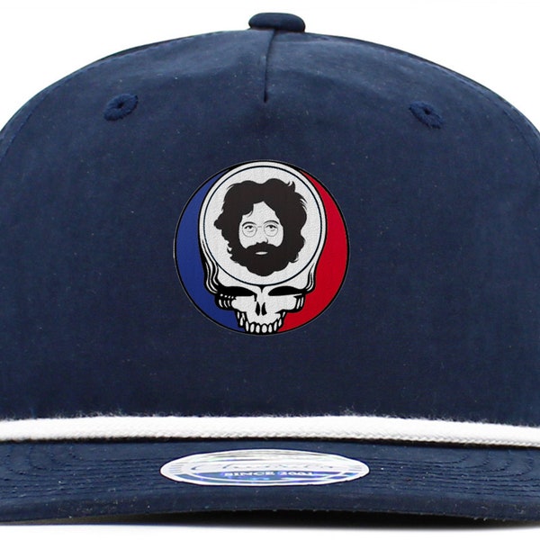 Jerry Garcia Sketch and Grateful Dead Steal Your Face 5 Panel Hat with solid Brim Rope -  New!