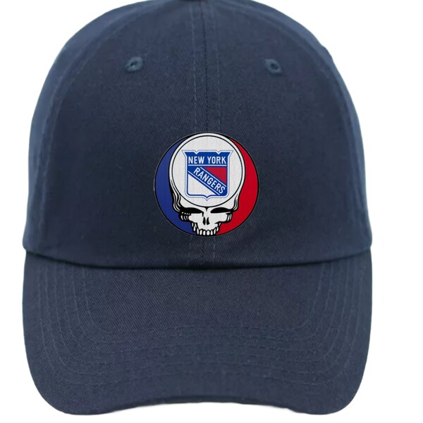 New York Hockey and Grateful Dead Steal Your Face Hat with Dancing Bear on Back - NEW!