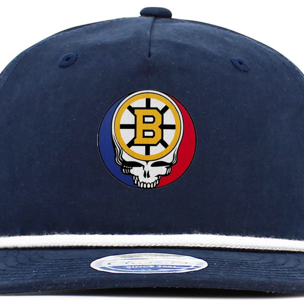 Boston Hockey and Grateful Dead Steal Your Face 5 Panel Hat with solid Brim Rope -  New!