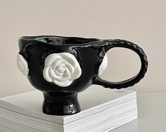 Handmade Camellia Ceramic Goblet. Embossed Flower Coffee Cup. Tea Cup. Water Cup. High-temperature Ceramic. Drinkware. Unique Gifts.
