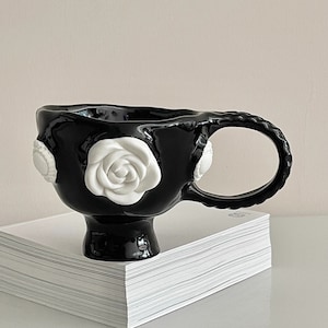 Handmade Camellia Ceramic Goblet. Embossed Flower Coffee Cup. Tea Cup. Water Cup. High-temperature Ceramic. Drinkware. Unique Gifts.
