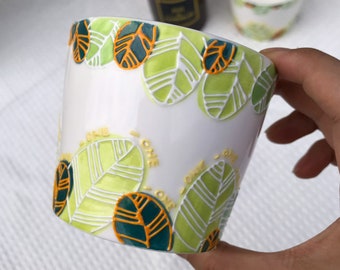 Handmade Ceramic Mug. Hand Painted Leaf Mug. Custom Coffee Mug. Coffee Cup. Tea Cup. Cappuccino Mug. Housewarming Gifts. Drinkware.