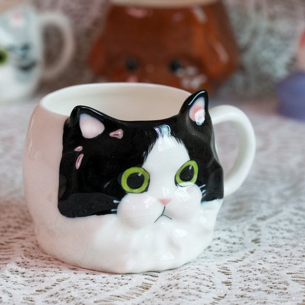 Handmade Ceramic Mug. Hand Painted Long Hair Cat Mug. Personalized Cup. Coffee Lover Gifts. Cat Lover. Housewarming Gifts. Glaze Ceramic