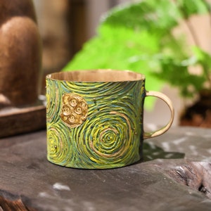 Handmade Ceramic Mug. Hand Painted Green/Black Coffee Mug. Tea Cup. Mug With Handle. Drinkware. Housewarming Gifts for Her. Creative Mug.