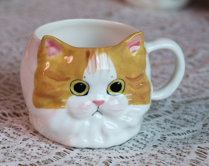 Handmade Ceramic Mug. Hand Painted Long Hair Cat Mug. Coffee Cup. Coffee Lover Gifts. Cat Lover. Personalized Housewarming Gifts. Underglaze
