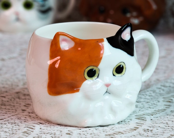 Handmade Ceramic Mug. Hand Painted Long Hair Cat Mug. Personalized Coffee Cup. Coffee Lover Gifts. Cat Lover. Housewarming Gifts. Underglaze