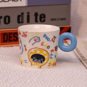 Taza de cerámica hecha a mano para gato/perro/oso/cerdo. Taza de café de animales pintados a mano. Taza de agua. Taza personalizada con asa. Regalos para ella. Regalos de inauguración