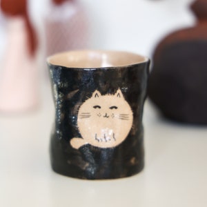 Handmade Ceramic Cats Mug. Hand Painted Animals Coffee Mug. Water Cup. Espresso Mug Without Handle. Gifts for Her. Housewarming Gifts.