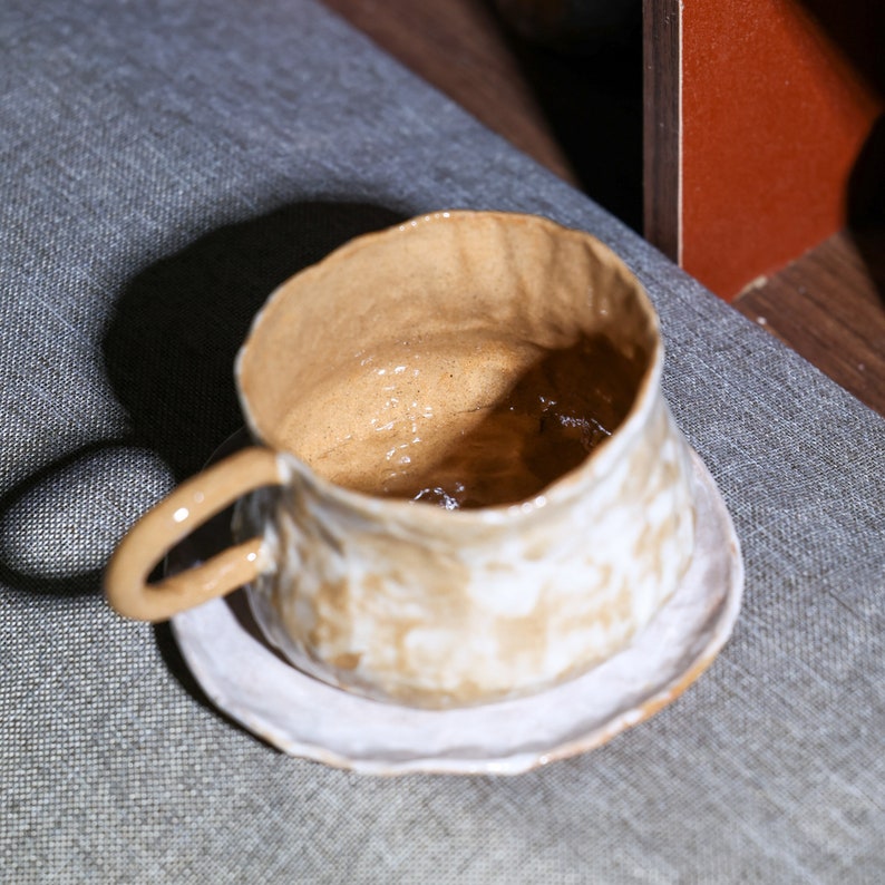 Handmade Ceramic Mug. Hand Painted Irregular Coffee Mug. Tea Cup. Pottery Mug With Handle. Drinkware. Gifts for Her. Mug and Saucer Set. image 6