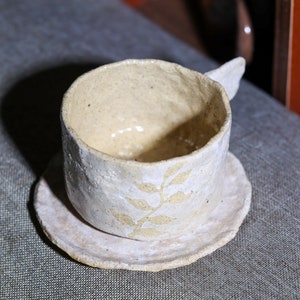 Handmade Ceramic Mug. Hand Painted Animal and Leaf Coffee Mug. Mug With Handle. Drinkware. Gifts for Her. Mug and Saucer Set. Pottery Mug. image 10