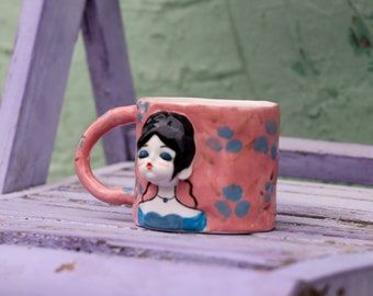 Handmade Ceramic Pink Mug. Hand Painted Chic Girls Coffee Mug. Tea Cup. Water Cup. Mug With Handle. Drinkware. Housewarming Gifts for Her.