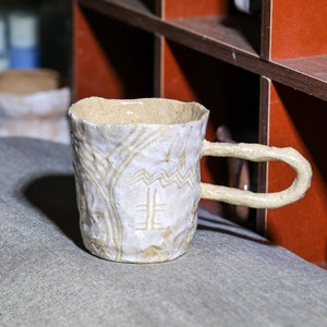 Handmade Ceramic Mug. Hand Painted Ancient Totem Mug. Mug With Handle. Drinkware. Gifts for Her. Mug and Saucer Set. Pottery Mug. Coffee Mug