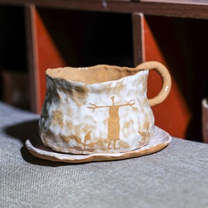 Handmade Ceramic Mug. Hand Painted Irregular Coffee Mug. Tea Cup. Pottery Mug With Handle. Drinkware. Gifts for Her. Mug and Saucer Set. image 2