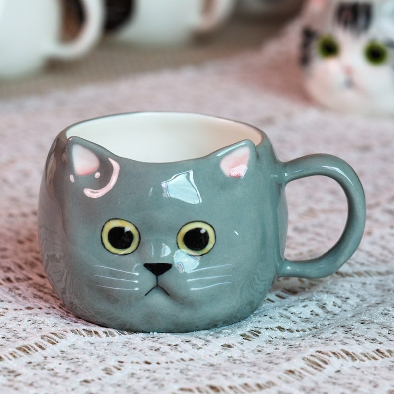 Handmade Ceramic British Shorthair Mug. Hand Painted Cat Mug. Coffee Cup. Coffee Lover. Housewarming Gifts. Personalized Ceramic Mug. image 1
