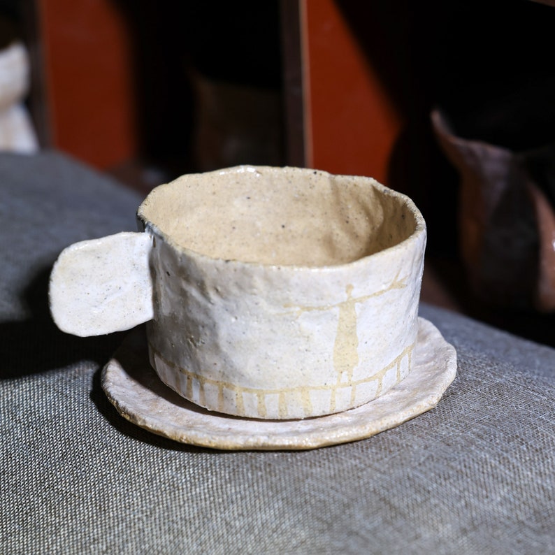 Handmade Ceramic Mug. Hand Painted Animal and Leaf Coffee Mug. Mug With Handle. Drinkware. Gifts for Her. Mug and Saucer Set. Pottery Mug. image 7