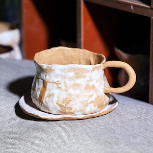 Handmade Ceramic Mug. Hand Painted Irregular Coffee Mug. Tea Cup. Pottery Mug With Handle. Drinkware. Gifts for Her. Mug and Saucer Set. image 1