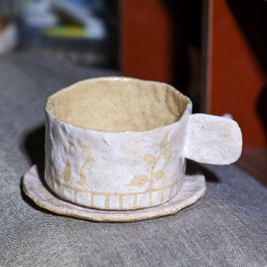 Handmade Ceramic Mug. Hand Painted Animal and Leaf Coffee Mug. Mug With Handle. Drinkware. Gifts for Her. Mug and Saucer Set. Pottery Mug. image 4