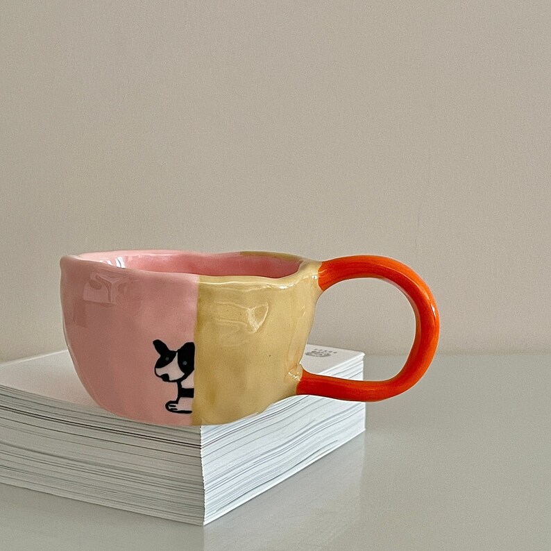 Handmade Ceramic Mugs. Hand Painted Border Collie Mug. Coffee Cup. Tea Cup. Milk Cup. Ceramic Drinkware. Coffee Lover. Colorful Mug. image 1
