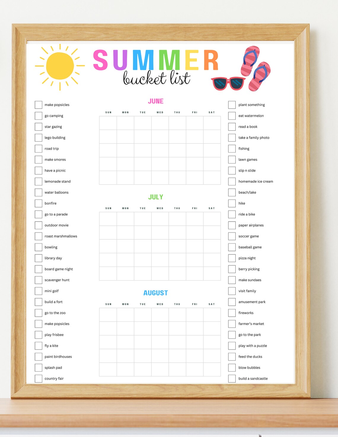 Printable Summer to Do List, Summer Activities Calendar, Summer Bucket ...