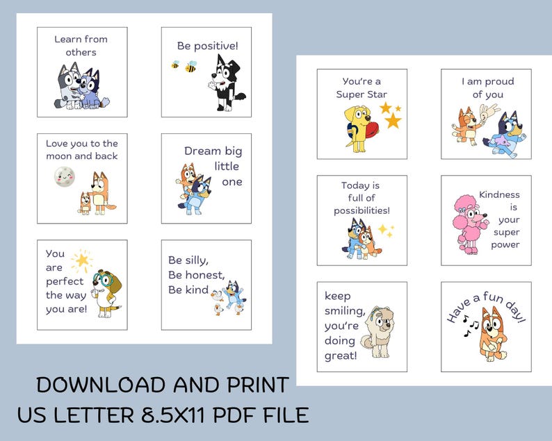 Cute Lunchbox Notes, Printable Bluey Lunchbox Notes, Kids Lunchbox ...