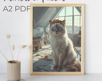 Whimsical Cat Artist Poster – Printable A2 Wall Art | instant download