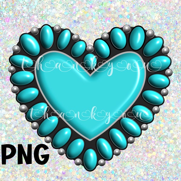 Navajo design Turquoise Heart, PNG Instant download, Southwest, 3D Sublimation, Native American, Indigenous